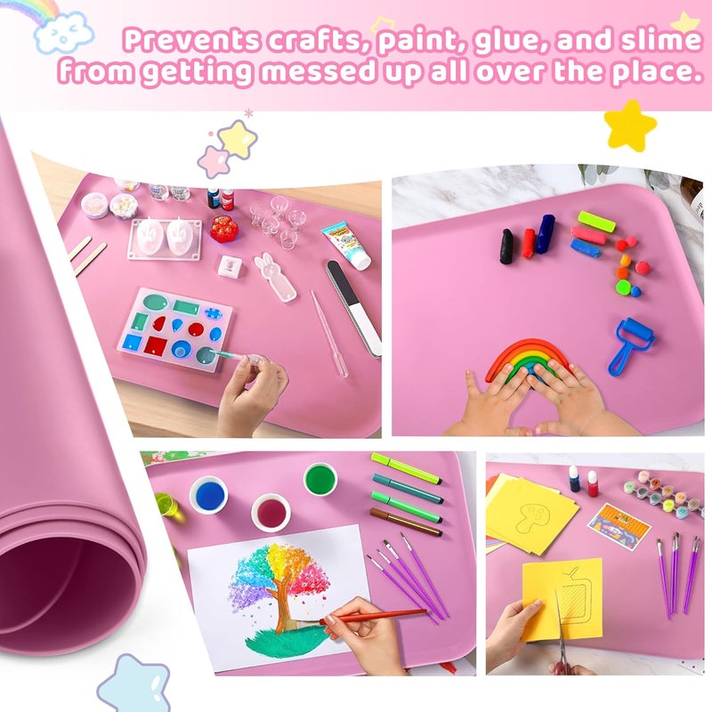 AtMini Store Silicone Craft Mats for Kids 24"x16"– with Raised Lip & Non-Slip | Reusable Silicone Art Mat for Play Sand, Painting, DIY Crafts | Durable Design (Pink) - Image 4